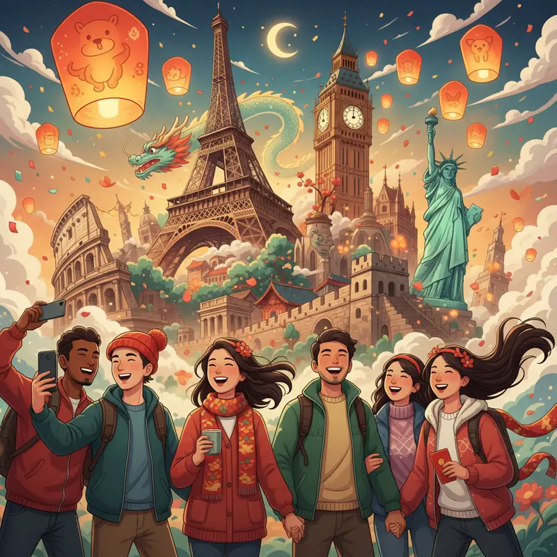 Cảnh du khách quốc tế khám phá các điểm đến mới lạ dịp Tết