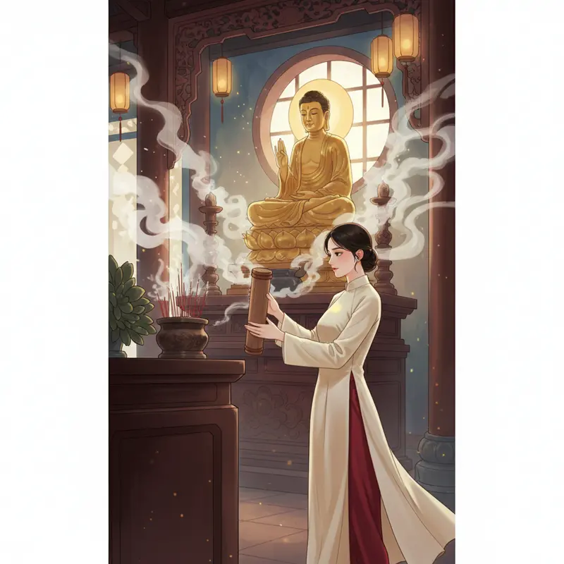 Gia đình Việt thành kính thực hiện lễ hóa vàng truyền thống ngày Tết.
