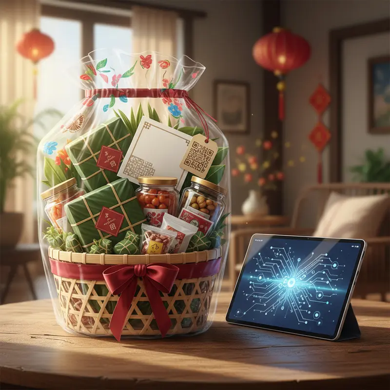 Các giỏ quà Tết sang trọng được chuẩn bị riêng cho từng đối tượng trên bàn truyền thống.