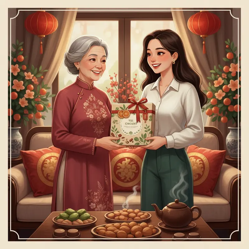 Hộp quà Tết hữu cơ mang giá trị sức khỏe và phong cách sống hiện đại.