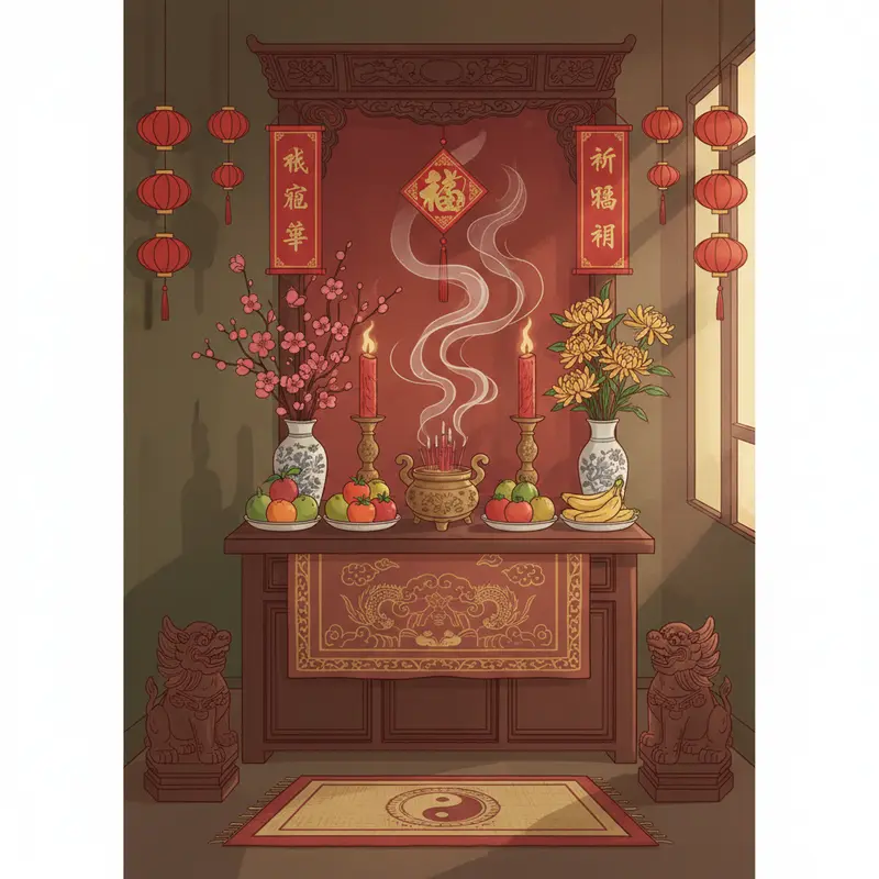 Không gian phòng khách trang trí phong thủy chào đón Tết Nguyên Đán.