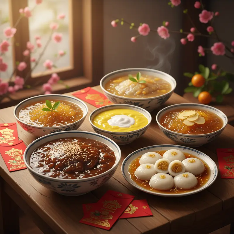 Không gian sum họp ngày Tết với thức uống, tráng miệng truyền thống.