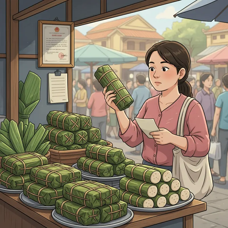 Các loại giò chay đa dạng, bày trên lá chuối với màu sắc hấp dẫn.