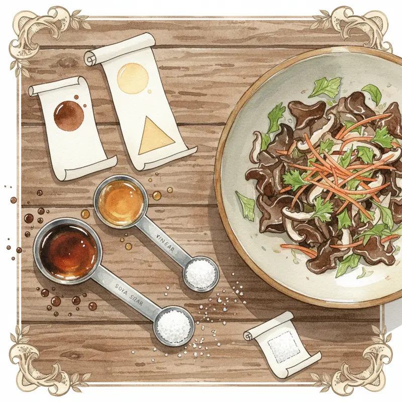 Bát nước trộn gỏi chay trong veo, màu sắc hài hòa cùng nấm tai mèo và rau củ.