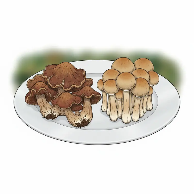 Nấm mối tự nhiên và nấm mối trồng so sánh trực tiếp bên ngoài.