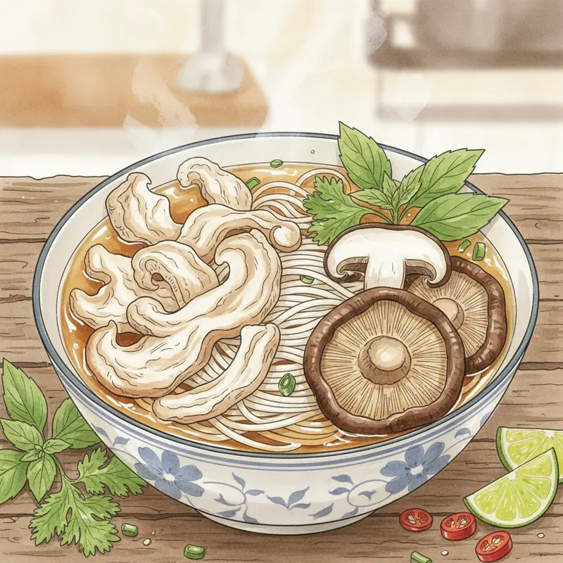 Nấm mối sấy khô tươi rói chuẩn bị cho món phở chay.