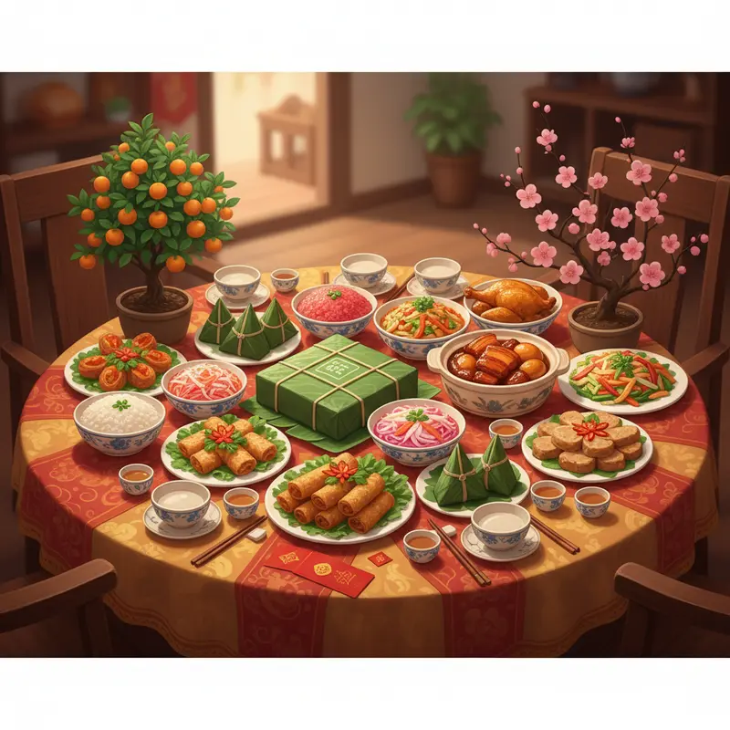 Mâm cơm Tết truyền thống gắn kết gia đình.