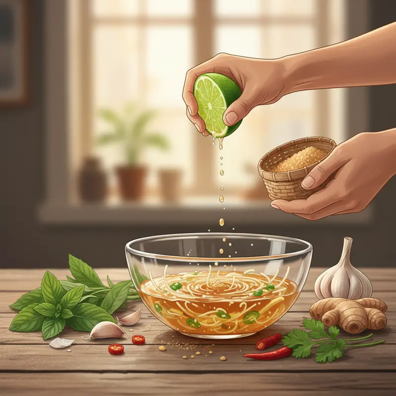 Bát nước trộn gỏi chay trong veo, màu sắc hài hòa cùng nấm tai mèo và rau củ.