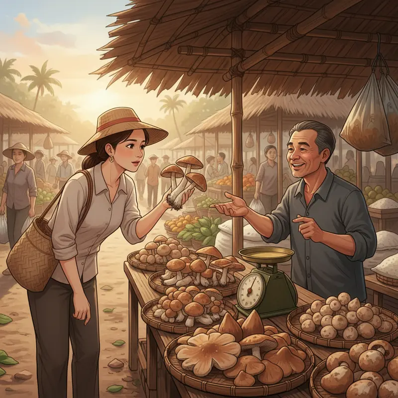 Nấm mối tự nhiên và nấm mối trồng so sánh trực tiếp bên ngoài.