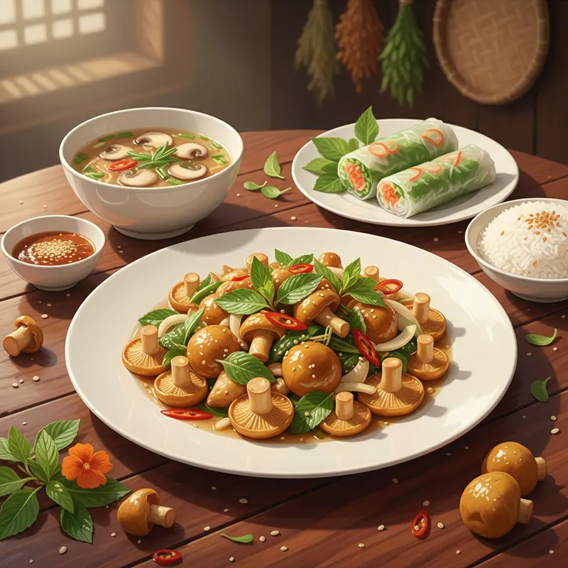 Nấm mối tự nhiên mọc thành cụm trên nền đất ẩm dưới tán rừng.