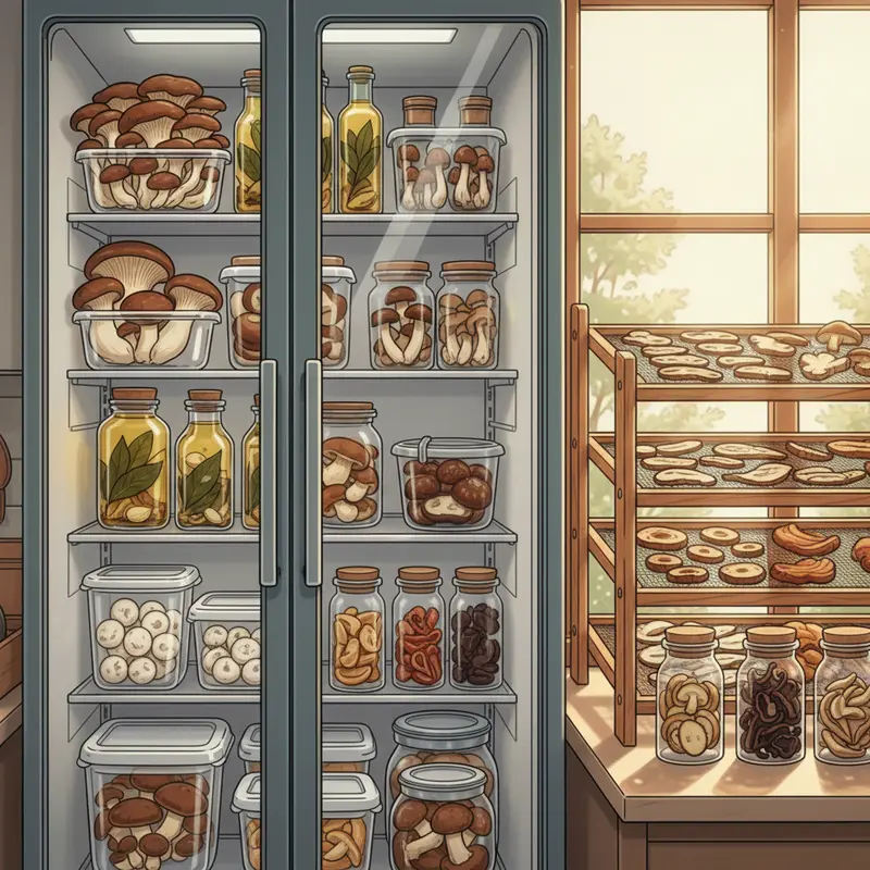 Hình ảnh các loại nấm tươi khác nhau với màu sắc và hình dạng đặc trưng.