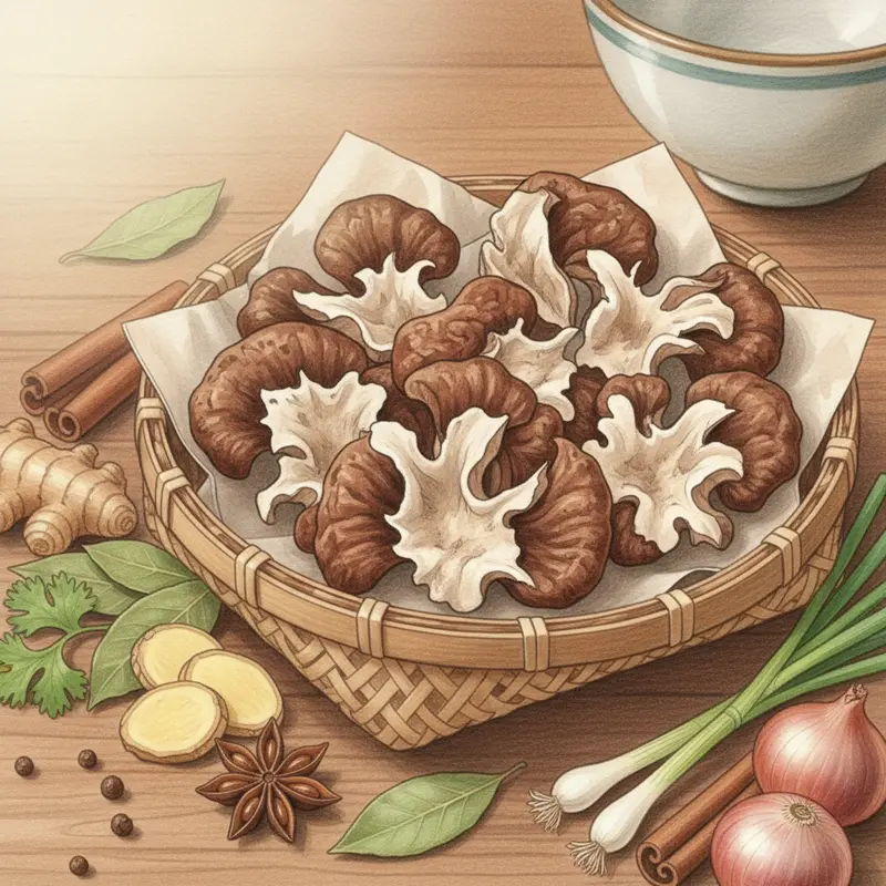 Nấm mối sấy khô tươi rói chuẩn bị cho món phở chay.