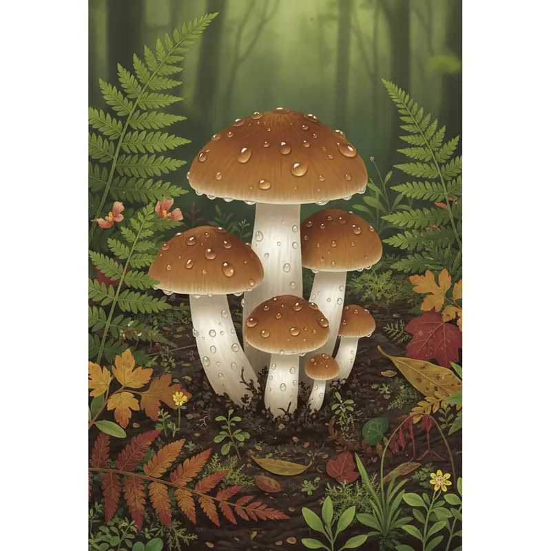 Nấm mối tự nhiên mọc thành cụm trên nền đất ẩm dưới tán rừng.