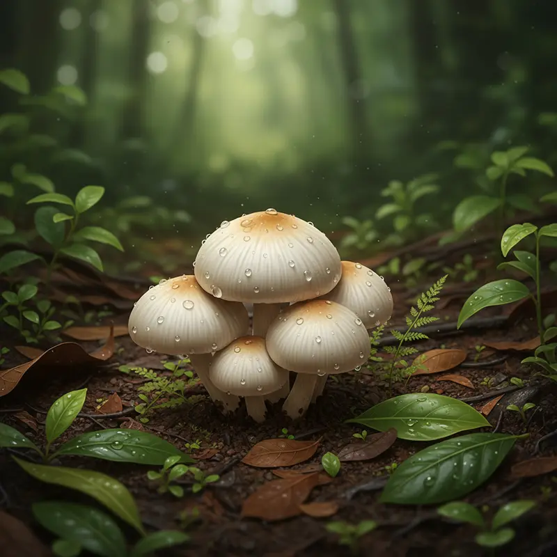 Cận cảnh nấm mối tự nhiên mọc dưới tán rừng sau mưa.