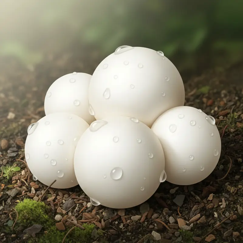 Nấm mối tươi với mũ nấm trắng mịn, mọc thành cụm một cách tự nhiên.