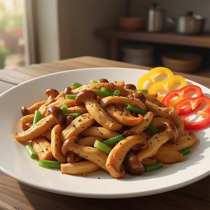 Nấm mối sấy khô với sắc trắng xám tự nhiên, bên cạnh là nấm đã ngâm nở trong bát thủy tinh.