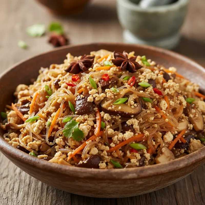 Khổ qua tươi, nấm và đậu hũ chuẩn bị cho món canh chay.