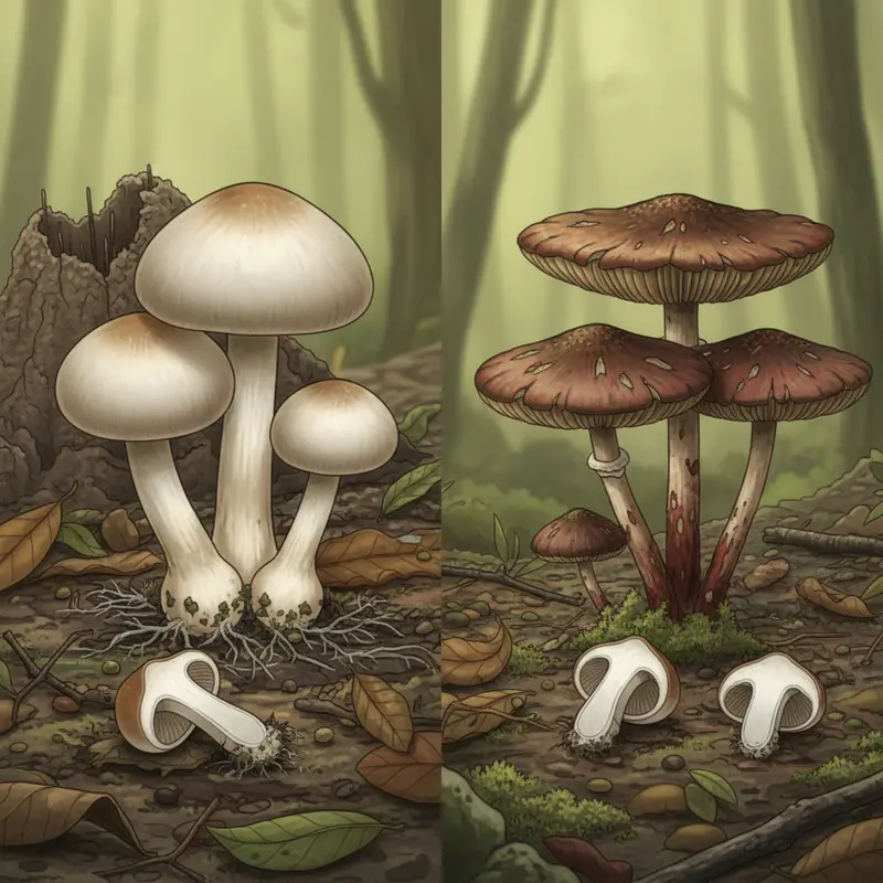 Nấm mối mọc tự nhiên trên nền đất rừng có mối sinh sống.