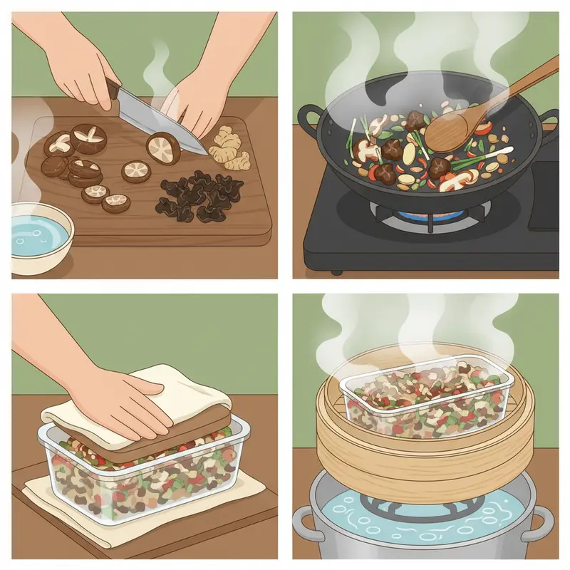 Các loại giò chay đa dạng, bày trên lá chuối với màu sắc hấp dẫn.