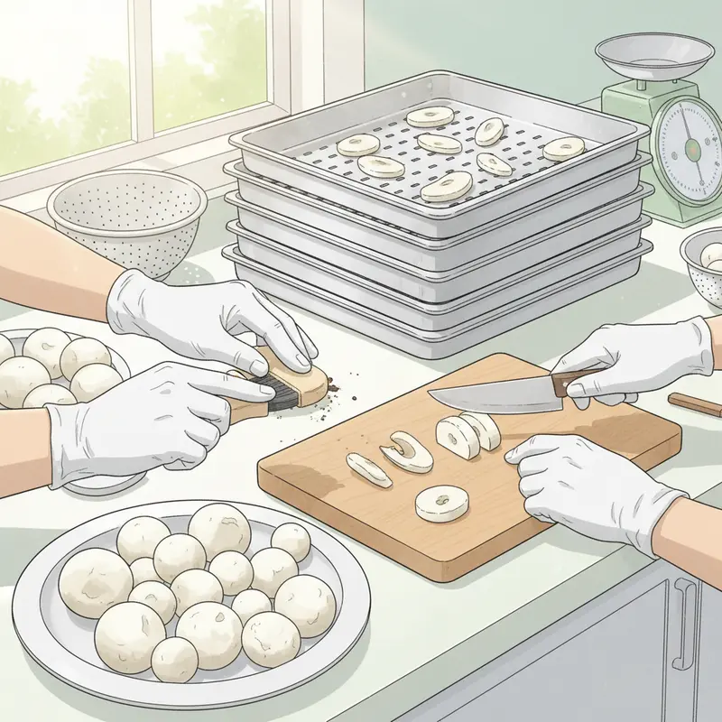 Nấm mối tươi với mũ nấm trắng mịn, mọc thành cụm một cách tự nhiên.