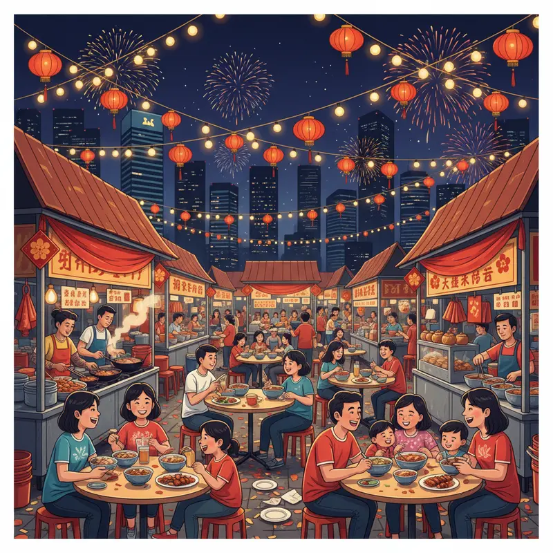 Chinatown Singapore rực rỡ trong dịp Tết với đèn lồng và chợ truyền thống.