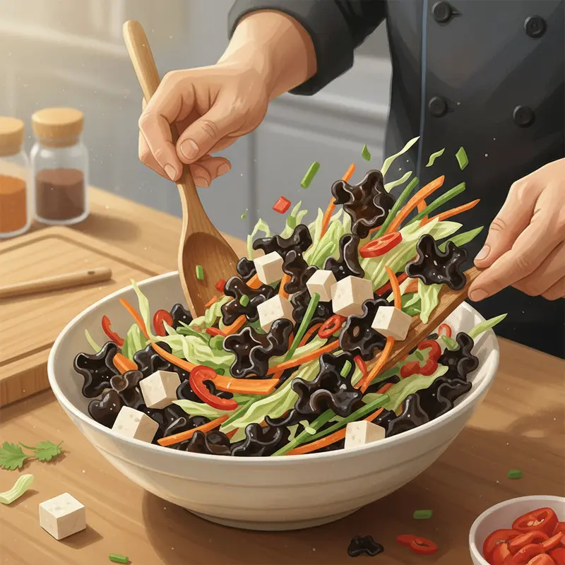 Các loại giò chay đa dạng, bày trên lá chuối với màu sắc hấp dẫn.