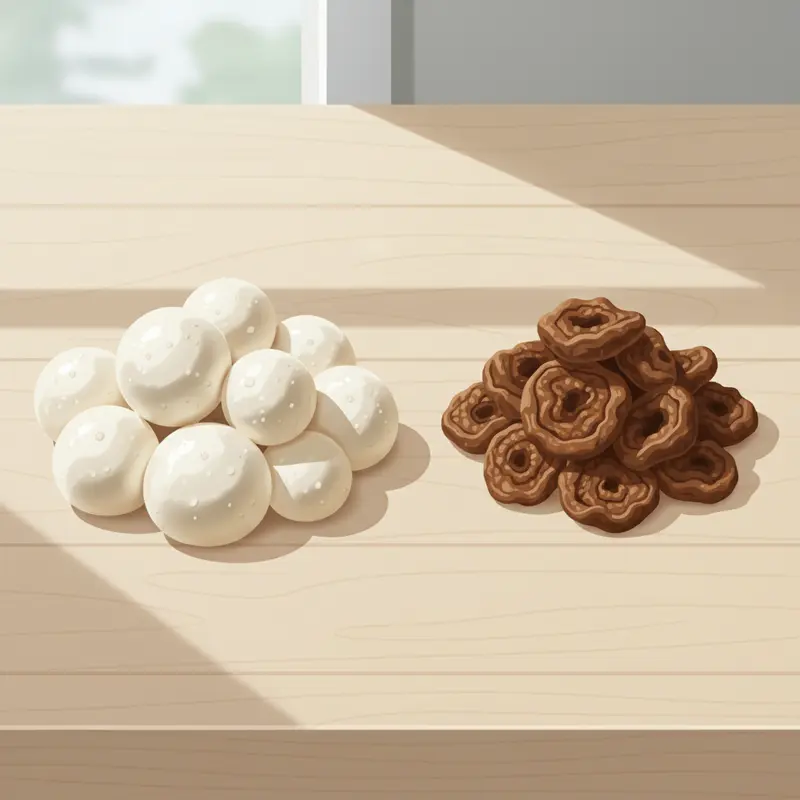 Nấm mối tươi với mũ nấm trắng mịn, mọc thành cụm một cách tự nhiên.