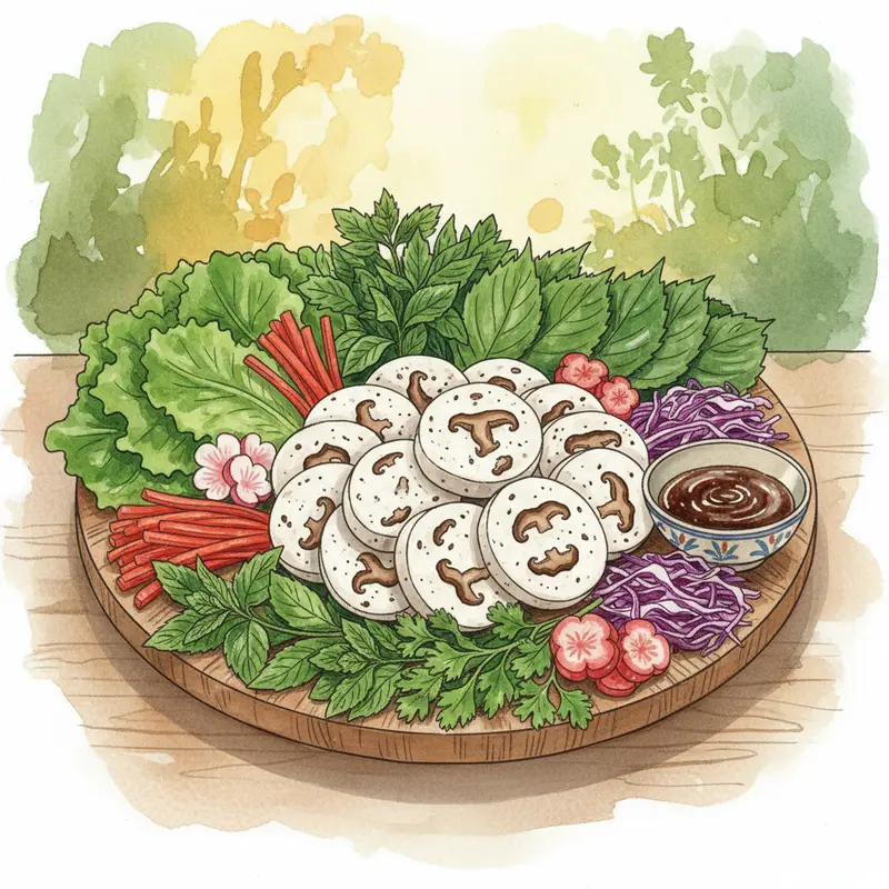 Món chả lụa nấm hương chay thơm hấp dẫn, trình bày đẹp mắt.