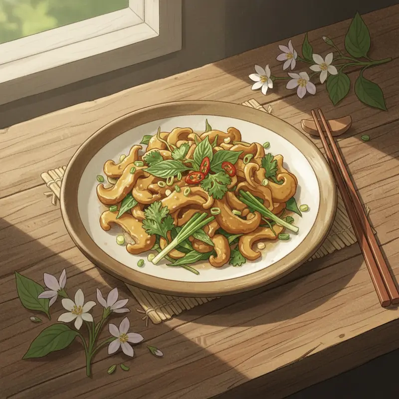 Nấm mối sấy khô với sắc trắng xám tự nhiên, bên cạnh là nấm đã ngâm nở trong bát thủy tinh.