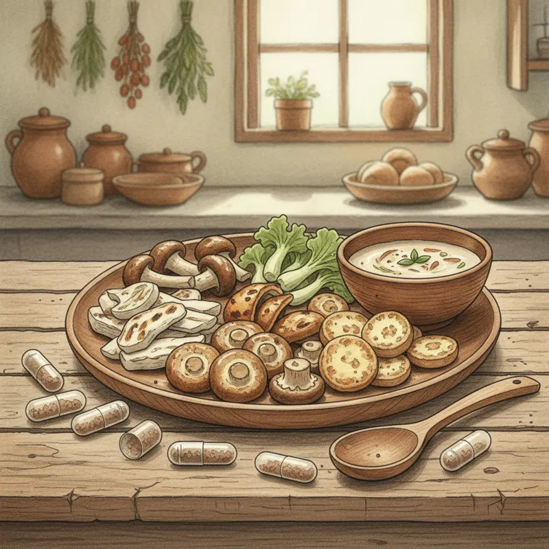 Nấm mối tự nhiên với lớp mũ dày và màu trắng ngà mọc lên từ lòng đất rừng nhiệt đới.