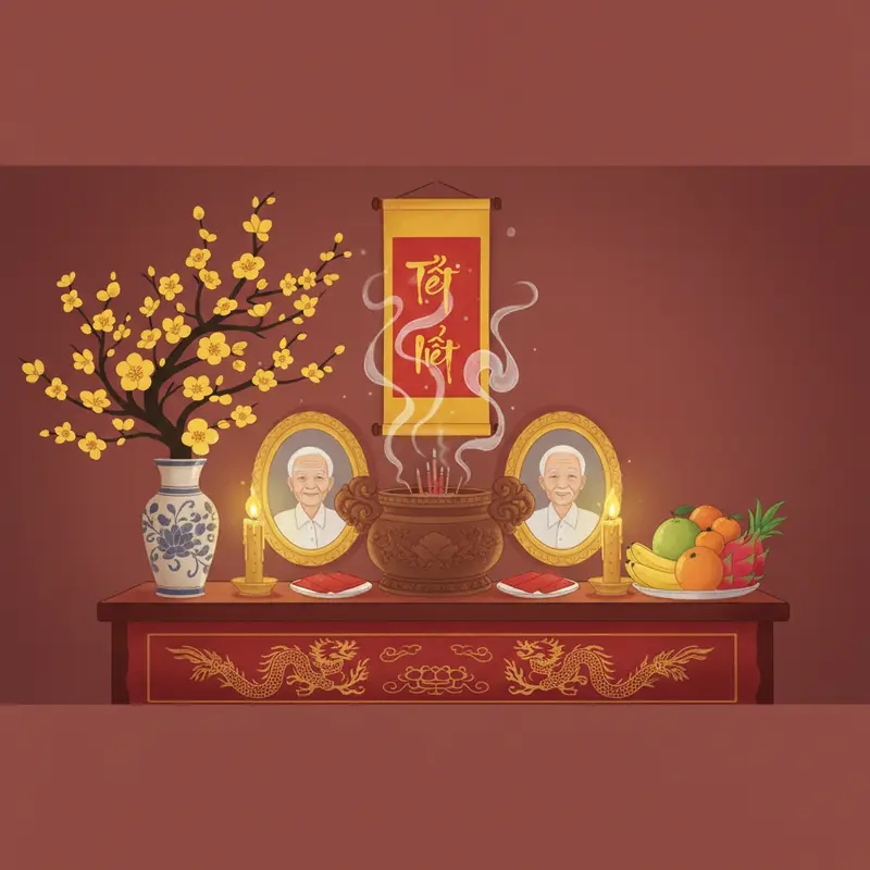 Bàn thờ gia tiên được phân chia theo tôn ti trật tự nghiêm ngặt.
