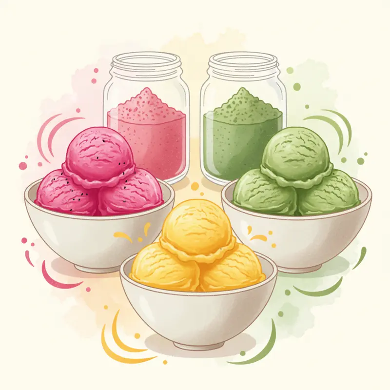 Sự tương đồng về màu sắc giữa trái cây tươi và bột sấy lạnh công nghệ cao.