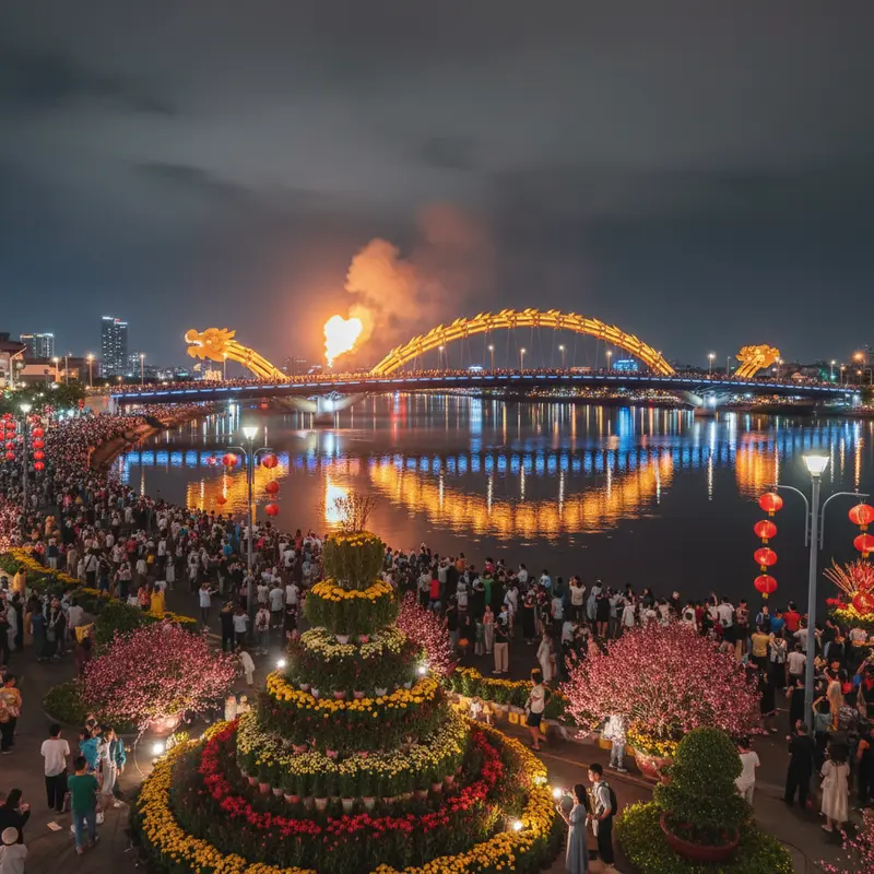 Sự đối lập giữa cái lạnh miền Bắc và nắng ấm miền Trung dịp Tết.