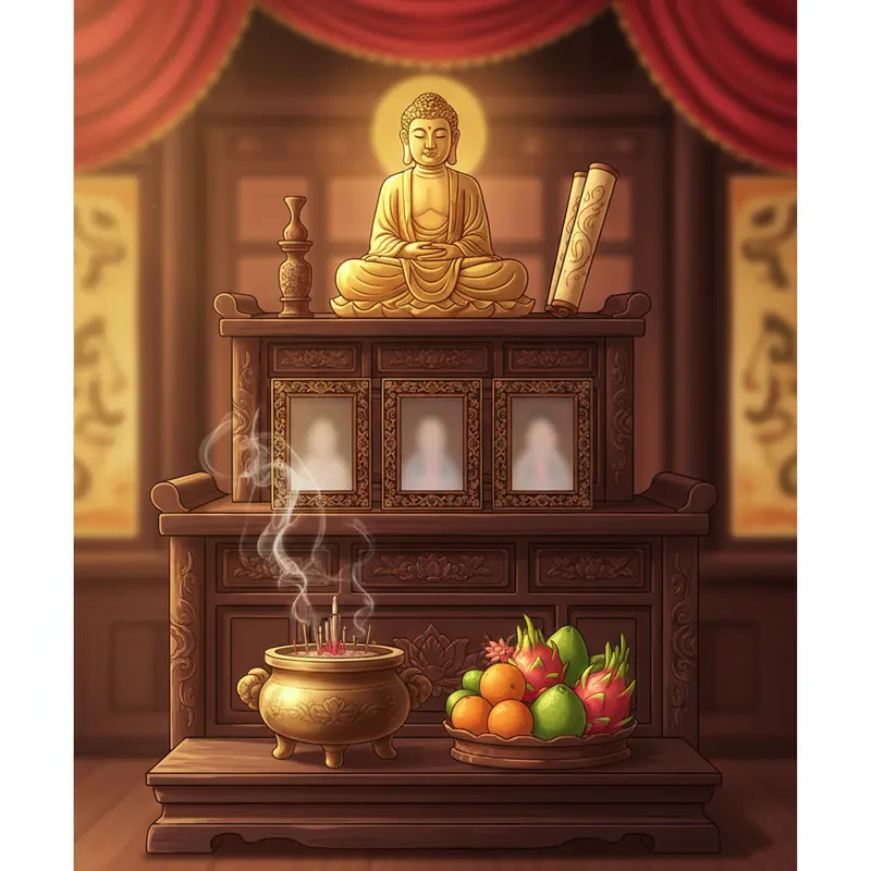 Bàn thờ gia tiên được phân chia theo tôn ti trật tự nghiêm ngặt.