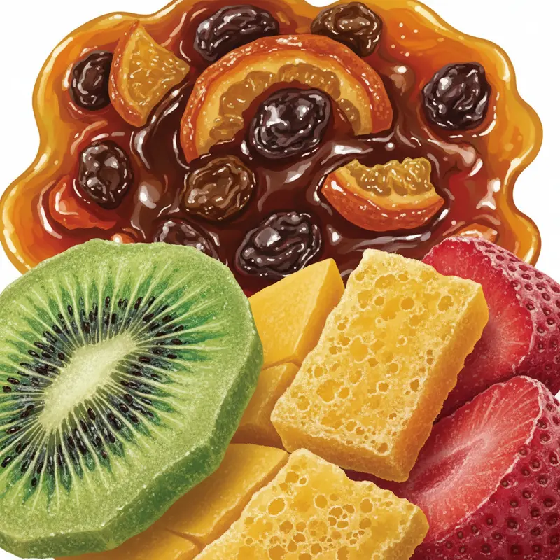 So sánh chất lượng tương đồng giữa trái cây sấy nguyên quả và dạng vụn.