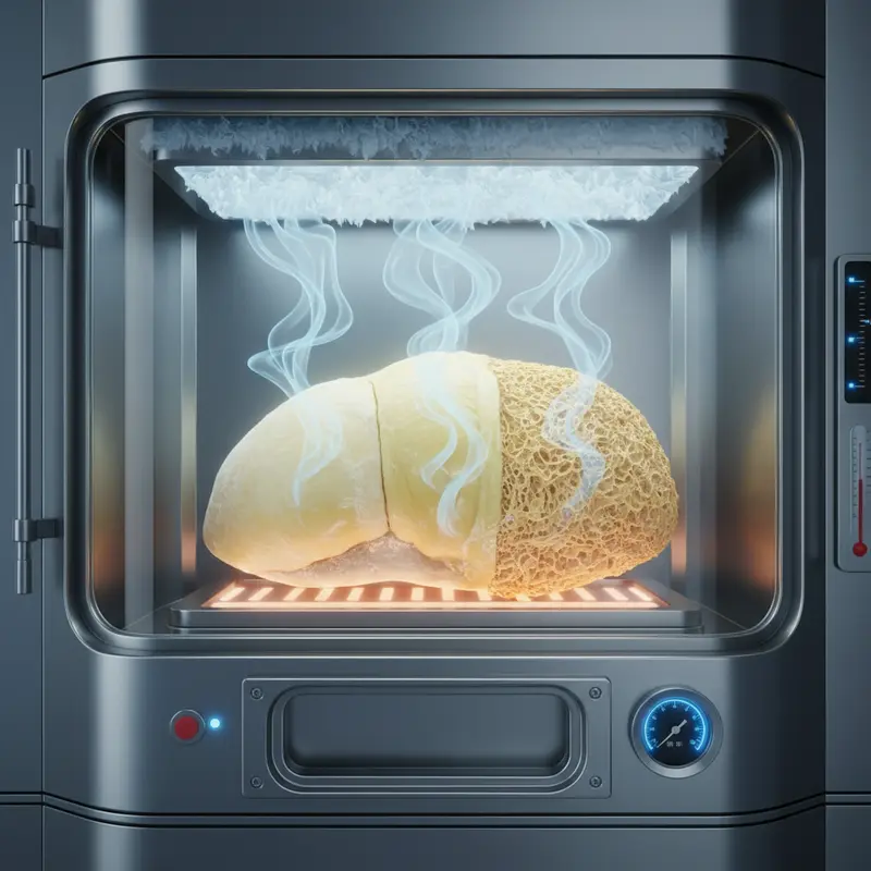 Sơ đồ mô phỏng quá trình thăng hoa nước trong buồng chân không.