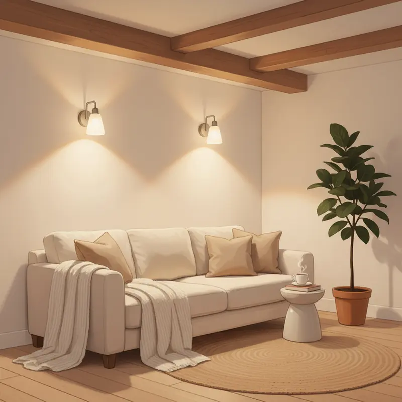 Xà ngang lộ thiên phía trên sofa tạo cảm giác đè nén không gian.