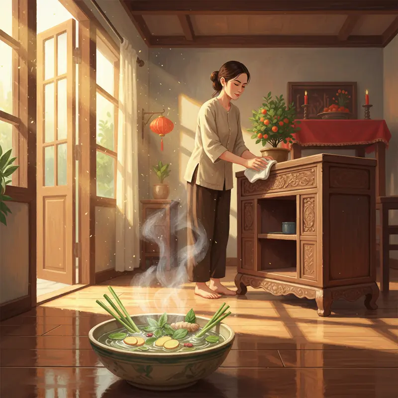 Dọn dẹp sạch sẽ và xông nhà bằng thảo mộc giúp loại bỏ năng lượng cũ kỹ.