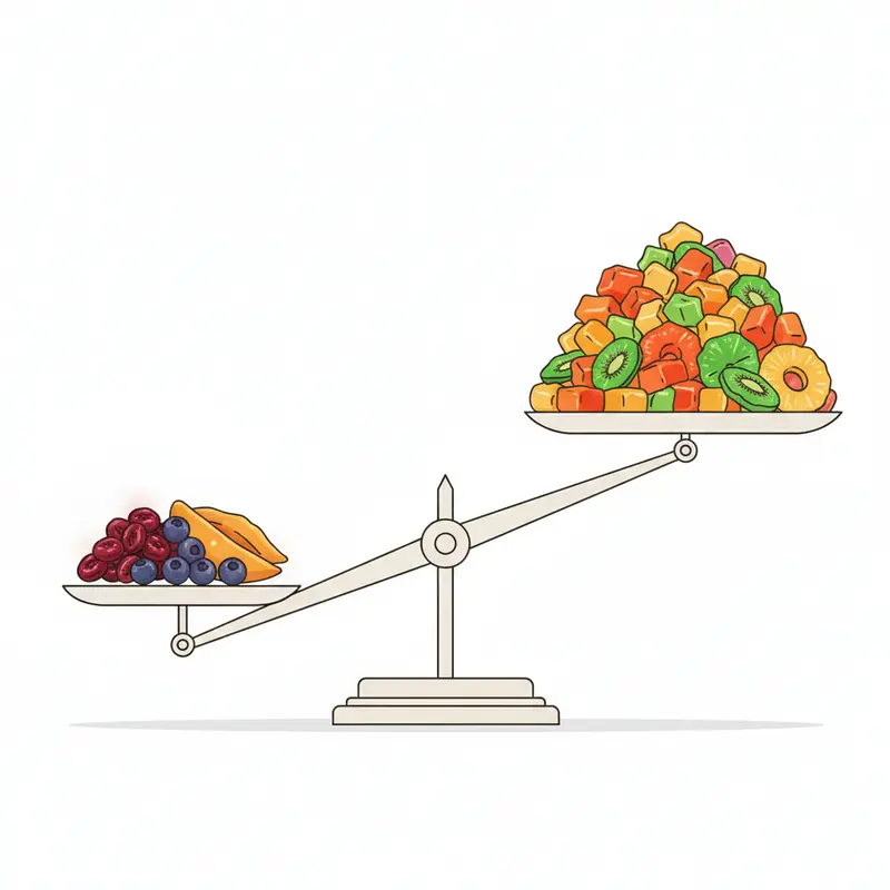 Sự khác biệt rõ rệt về màu sắc giữa trái cây sấy tự nhiên và tẩm hóa chất.