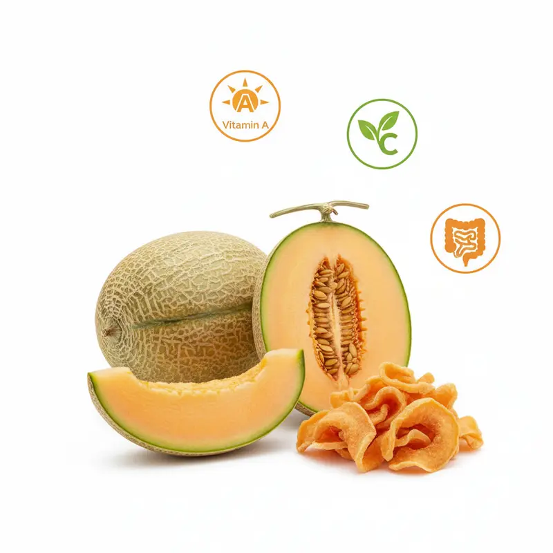 Cấu trúc dẻo mềm và màu sắc tự nhiên của dưa lưới sấy.