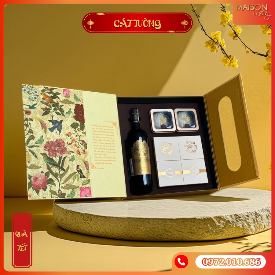 Hộp Quà Tết Maison Cát Tường - Rượu vang, sang trọng