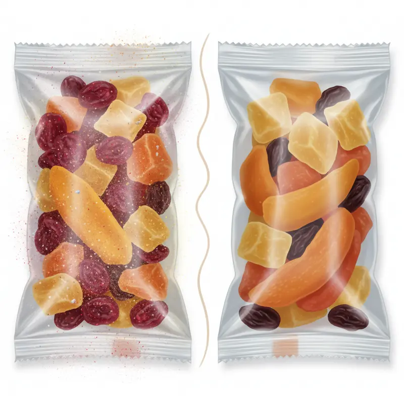 Sự khác biệt rõ rệt về màu sắc giữa trái cây sấy tự nhiên và sấy hóa chất