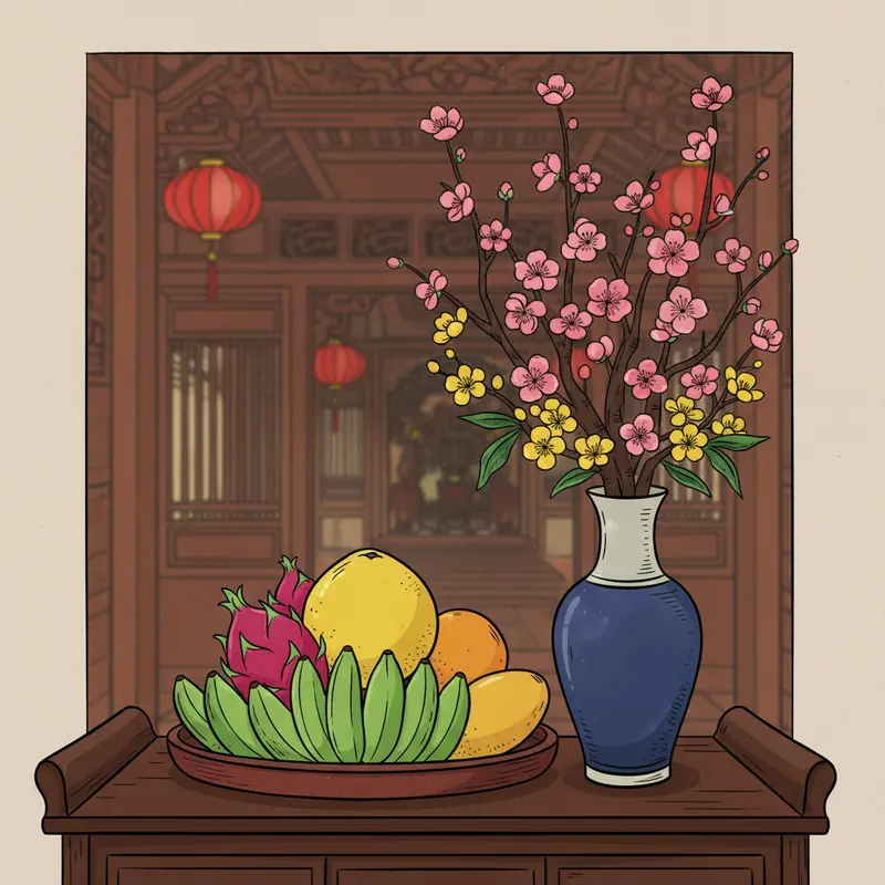 Mâm cúng ông Công ông Táo với cá chép vàng chuẩn bị tiễn về trời.