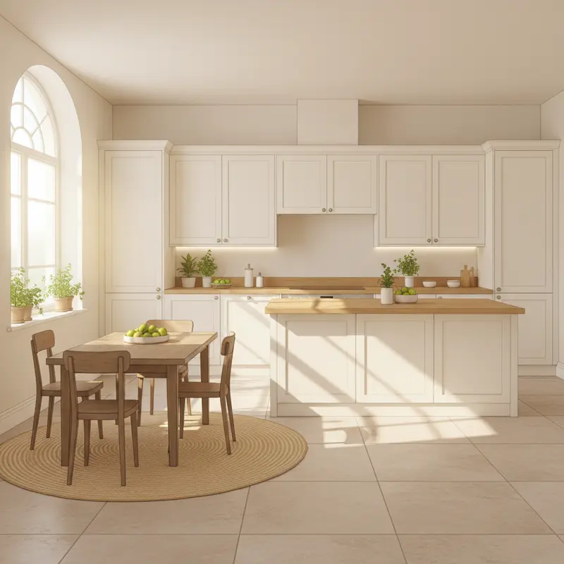 Gian bếp ấm cúng tượng trưng cho sự thịnh vượng và hạnh phúc gia đình.