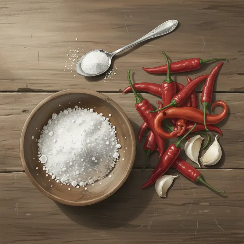 Các nguyên liệu tươi ngon cần thiết để làm muối ớt chuẩn vị.