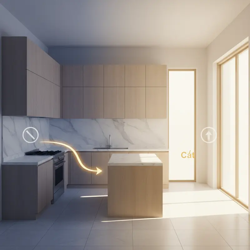 Gian bếp ấm cúng tượng trưng cho sự thịnh vượng và hạnh phúc gia đình.