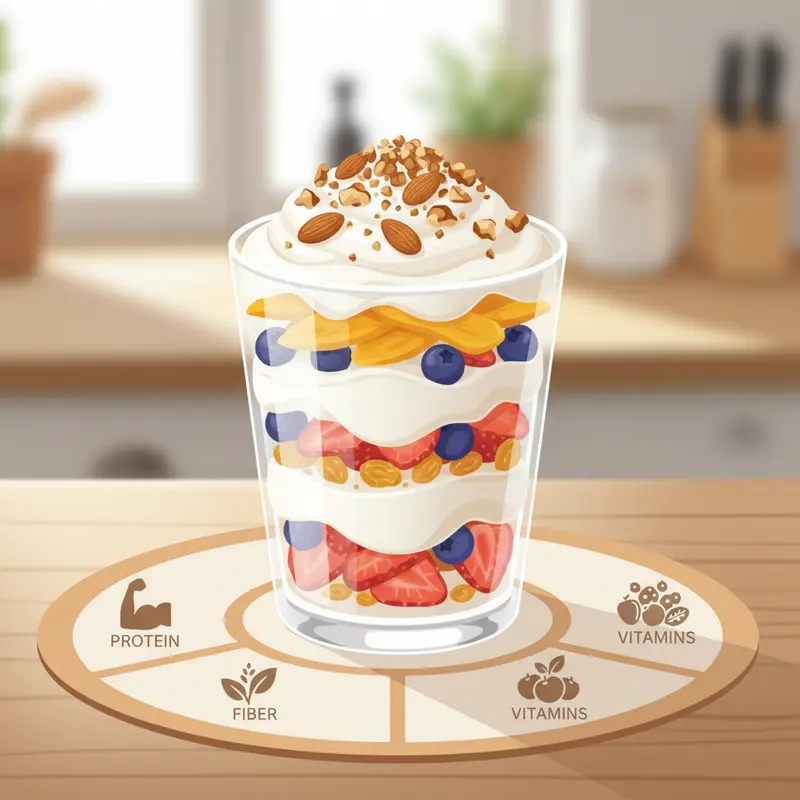 Bát sữa chua kết hợp nhiều loại hoa quả sấy, tạo nên bữa phụ đầy màu sắc và bổ dưỡng.