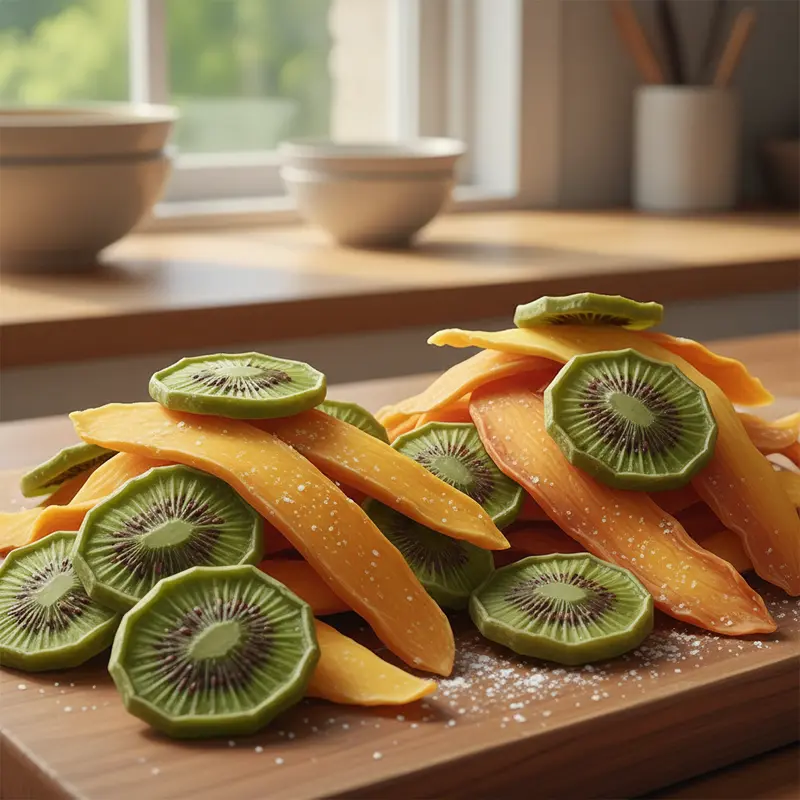 Hoa quả sấy được bày bán trong các rổ lớn tại chợ truyền thống.