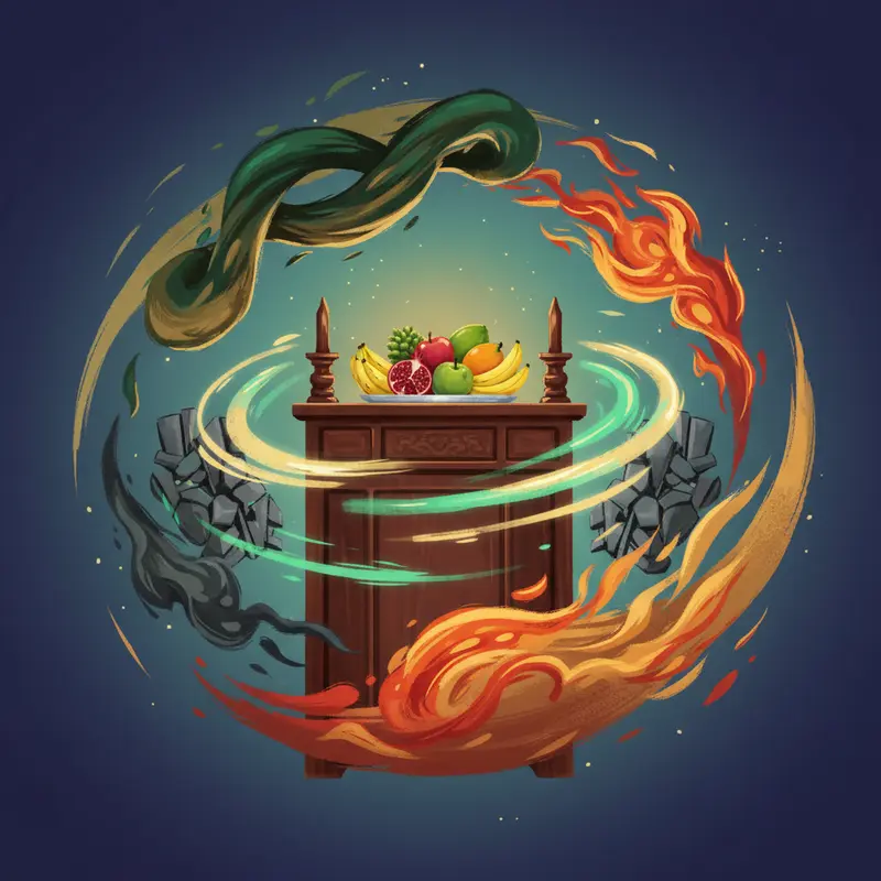 Mâm ngũ quả tươi thể hiện lòng thành kính và sự kết tinh của đất trời.