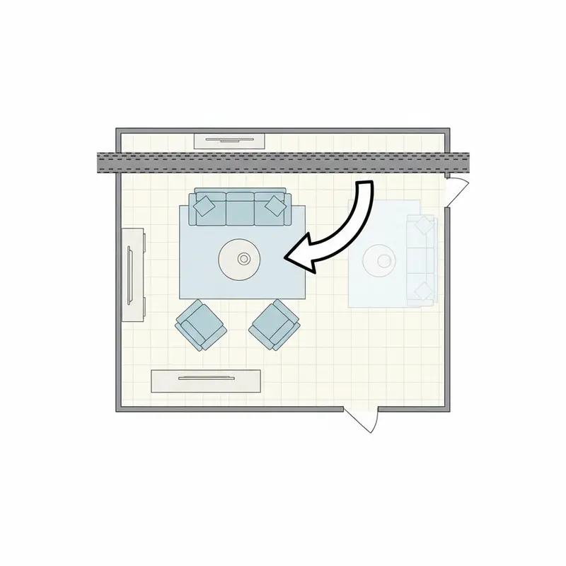 Xà ngang lộ thiên phía trên sofa tạo cảm giác đè nén không gian.